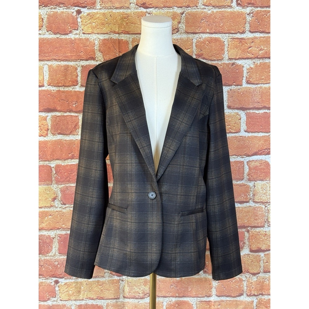 Liverpool Los Angeles Brown Plaid Single Button Blazer Jacket Women's XL Career